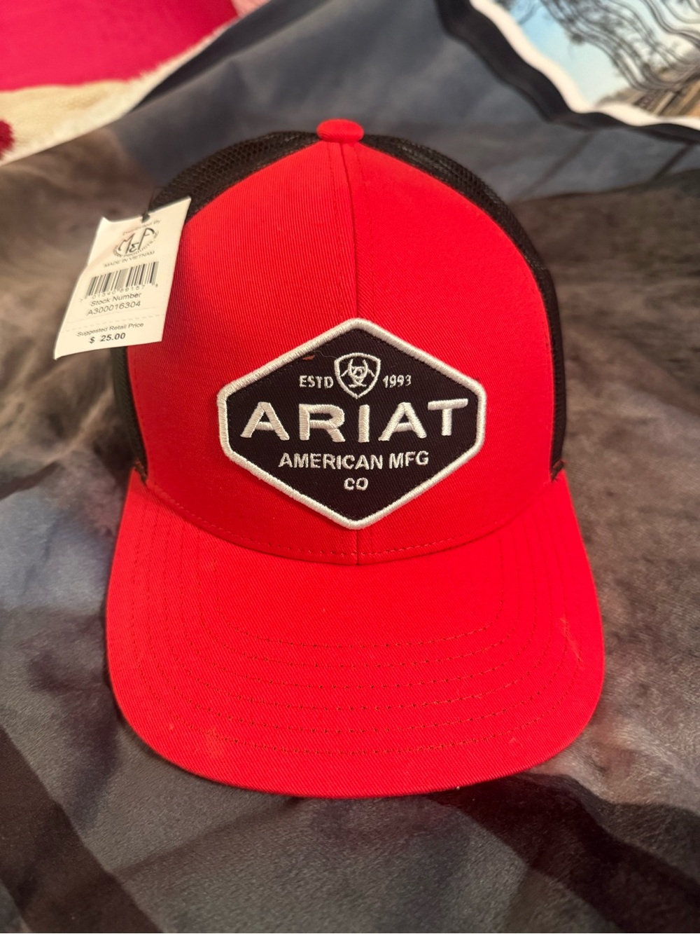 NWT Ariat Red & Black Logo Patch Trucker Cap
